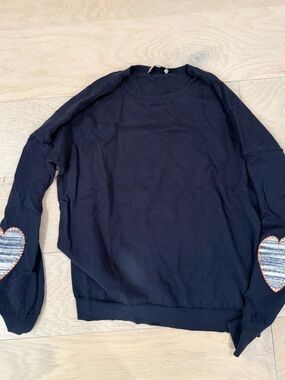 NWOT J Society Navy Sweater with Elbow Heart Patches